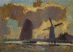 Bild:Holland, Canal and Windmills