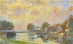 Albert Lebourg  - Bilder Gemälde - The Banks of the Canal at Charenton, Sunny Autumn Afternoon
