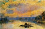 Albert Lebourg  - Bilder Gemälde - The Ferry at Bouille, Sunset