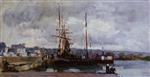 Albert Lebourg  - Bilder Gemälde - The Port of Rouen, Grey Weather
