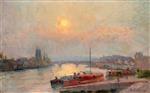 Albert Lebourg  - Bilder Gemälde - The Seine at Rouen, Sunset