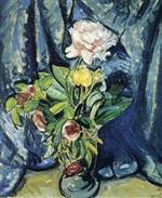 Alfred Henry Maurer  - Bilder Gemälde - Flowers Against a Blue Drape