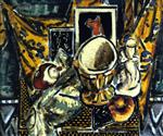 Alfred Henry Maurer  - Bilder Gemälde - Still Life with Candlestick, Brass Bowl, and Yellow Drape