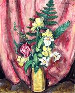 Alfred Henry Maurer  - Bilder Gemälde - Yellow Vase and Pink Curtains
