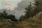 Willard Leroy Metcalf  - Bilder Gemälde - Grazing sheep on the coast of Maine