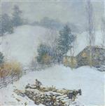 Willard Leroy Metcalf  - Bilder Gemälde - Hauling Wood - Winter