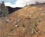 Willard Leroy Metcalf  - Bilder Gemälde - Landscape with Chickens
