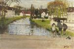 Pierre Eugène Montézin  - Bilder Gemälde - Standing on the Bridge of Moret-sur-Loing