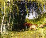 Pierre Eugène Montézin  - Bilder Gemälde - The Herd under the Birches in the Hollow
