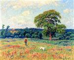 Henry Moret  - Bilder Gemälde - Landscape with Hunter and His Dog