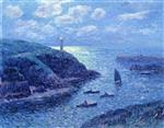 Henry Moret  - Bilder Gemälde - The Port of Doelan, Night Effect