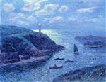 Henry Moret  - Bilder Gemälde - The Port of Doelan, Night Effect