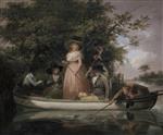 George Morland - Bilder Gemälde - A Party Angling