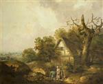 George Morland - Bilder Gemälde - A Rustic Cottage