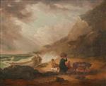 George Morland - Bilder Gemälde - A Stormy Seashore Scene