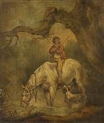 George Morland - Bilder Gemälde - Boy Seated on a Drinking Horse