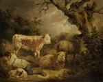 George Morland - Bilder Gemälde - Calf and Sheep