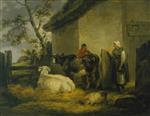 George Morland - Bilder Gemälde - Cowherd and Milkmaid