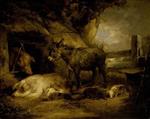 George Morland - Bilder Gemälde - Donkey and Pigs