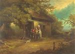 George Morland - Bilder Gemälde - Family Sitting Outside a Rural Cottage
