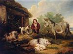 George Morland - Bilder Gemälde - Farmyard Scene