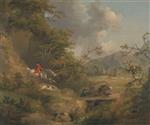 George Morland  - Bilder Gemälde - Foxhunting in Hilly Country