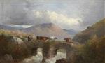 George Morland  - Bilder Gemälde - Herdsman with Cattle Crossing Bridge