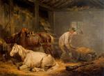 George Morland  - Bilder Gemälde - Horses in a Stable