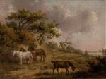 George Morland  - Bilder Gemälde - Landscape with Four Horses