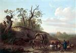 George Morland  - Bilder Gemälde - Landscape with Horses and Figures