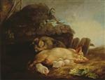 George Morland  - Bilder Gemälde - Litter of Pigs