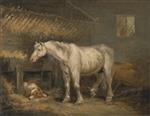 George Morland  - Bilder Gemälde - Old Horses with a Dog in a Stable