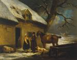 George Morland  - Bilder Gemälde - Outside an Inn, Winter