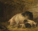 George Morland  - Bilder Gemälde - Sow and Piglets in a Sty