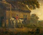 George Morland  - Bilder Gemälde - The Village Inn with Post Horses
