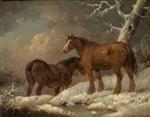 George Morland  - Bilder Gemälde - Two Horses in the Snow