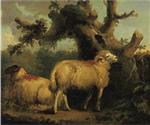 George Morland  - Bilder Gemälde - Two Sheep in a Landscape