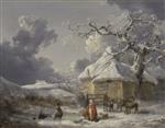 George Morland  - Bilder Gemälde - Winter Landscape with Figures