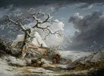 George Morland  - Bilder Gemälde - Winter Landscape with Peasants and Donkeys