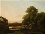 George Morland  - Bilder Gemälde - Wooded Landscape with Figures