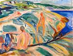 Edvard Munch  - Bilder Gemälde - Bathing Men on Rocks