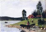Edvard Munch  - Bilder Gemälde - Bay with Boat and House