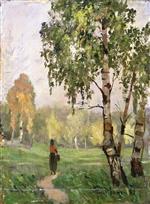 Edvard Munch  - Bilder Gemälde - Birch Trees with Woman Walking