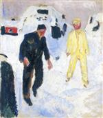 Edvard Munch  - Bilder Gemälde - Black and Yellow Men in Snow