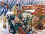 Edvard Munch  - Bilder Gemälde - Bricklayers at Work on the Studio Building