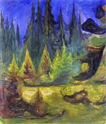 Edvard Munch  - Bilder Gemälde - Dark Spruce Forest