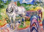 Edvard Munch  - Bilder Gemälde - Digging Men with Horse and Cart