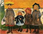 Edvard Munch  - Bilder Gemälde - Four girls in Årsgårdstrand