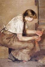 Edvard Munch  - Bilder Gemälde - Girl Kindling a Stove