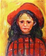 Edvard Munch  - Bilder Gemälde - Girl with Red Checkered Dress and Red Hat